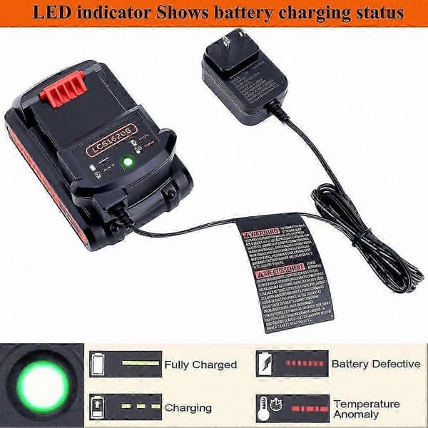 20V MAX litiumbatterilader for Black Decker LCS1620B, LBXR20 LBXR20-OPE 20Volt Li-Ion batterilader US-plugg