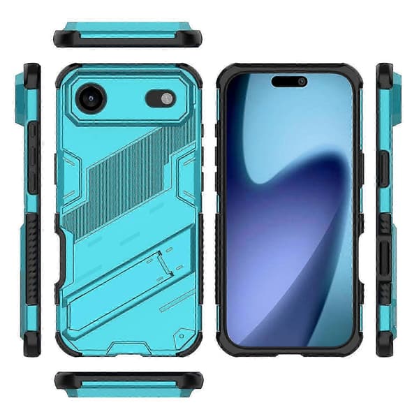 Til iPhone 17 Air-deksel PC TPU Støtsikkert telefondeksel med stativ (lys blå, lys blå)