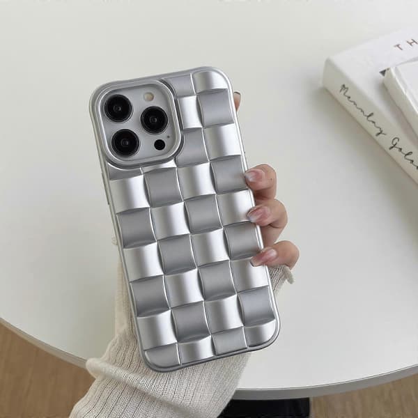 För iPhone 13 Pro Max 3D Cube Weave Texture Skin Feel Telefonfodral