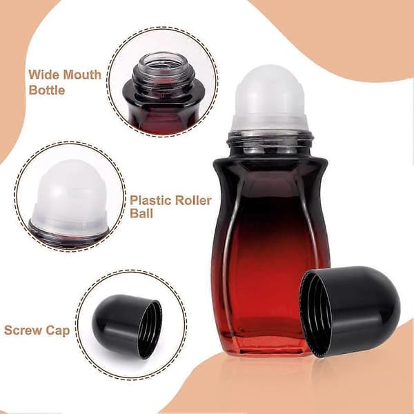 4-pack rullflaskor 50 ml gradient röd glasdeodorantrullflaska och öppnare parfymrullflaskor svart
