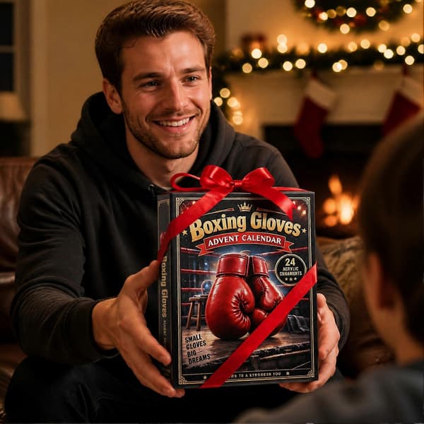 Bokse-adventskalender for fans, 24-dagers nedtelling til jul med akryl-boksehanske-pynt
