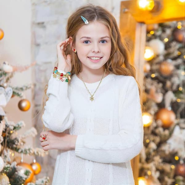Julekalender til piger 24 dages jule-charms armbånd, DIY modesmykkesæt til nedtælling til jul