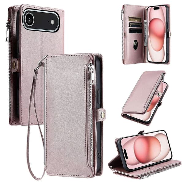 För iPhone 17 Air Fodral TPU PU Läder Plånboksfodral med handledsrem