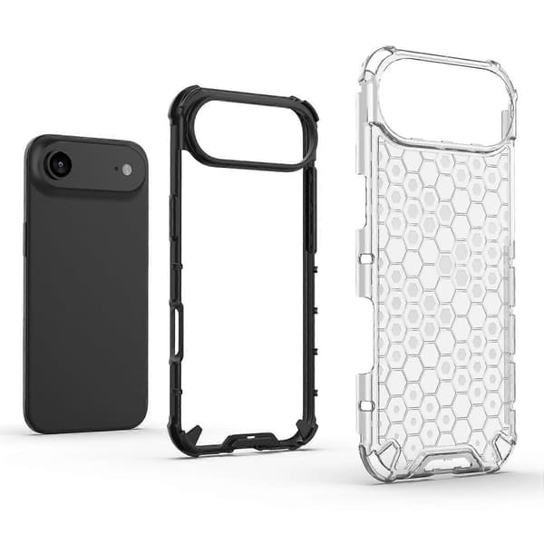 For iPhone 17 Air-deksel Støtsikkert PC TPU-telefondeksel med bikakeform - Svart