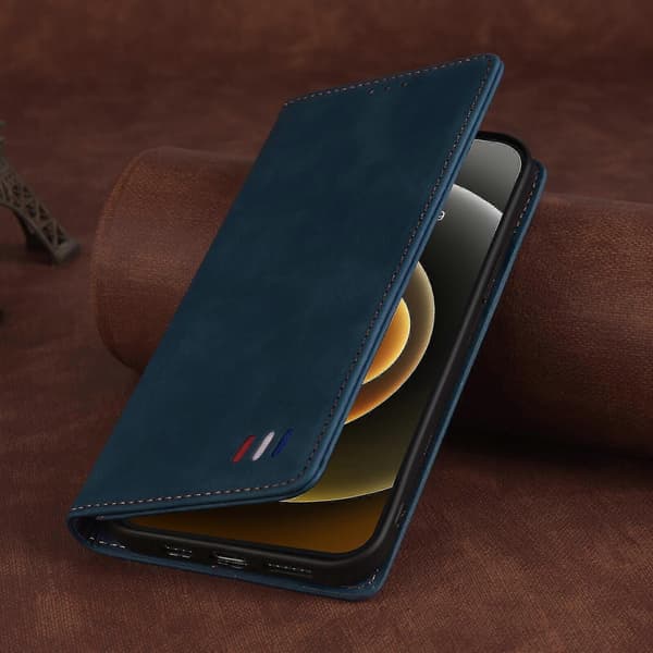 iPhone 13 Mini-deksel Magnetisk Lukking Lommebok Bok Flip Folio Stativ Visning Lærbeskyttelse Støtsikker - Blå
