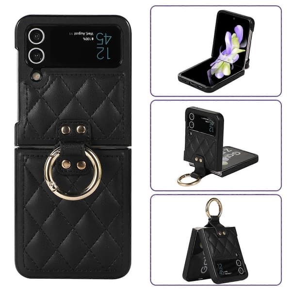 För Samsung Galaxy Z Flip4 Rhombisk Mikrofiber Vikbart Telefonfodral med Ring