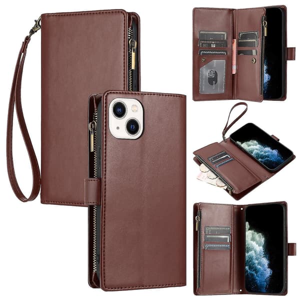 Flip-etui i vintagestil til iPhone 13 / iPhone 14, multi-kortplads, fuld beskyttelse, retro charme, PU + TPU-materiale