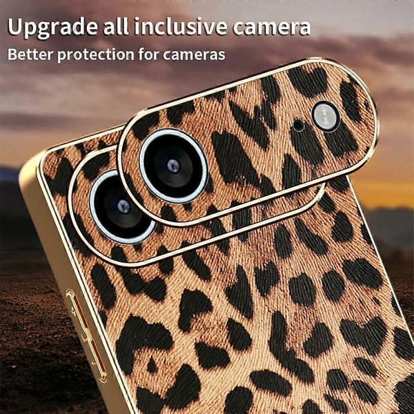 Til iPhone 17 Air Cover Leopardprint PU-læderbelagt PC TPU Galvanisering Telefoncover