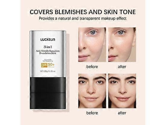 3-in-1 Anti-Wrinkle Foundation Stick with SPF 50+ | Moisturizing, Lightweight and Full Coverage | Flawless Eraser with Brush