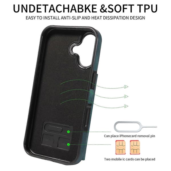 Kortveske med skinnfølelse til iPhone 16