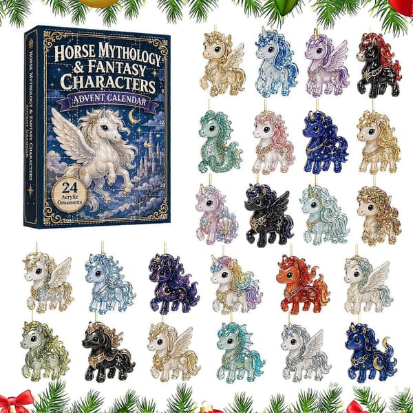 Fantasy-hest adventskalender – 24 akrylfigurer – til juletrepynt
