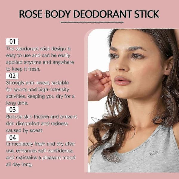 Rose kroppsduftstift, 2 stk, langvarig luktfjerner for armhuler, kropp, intime områder