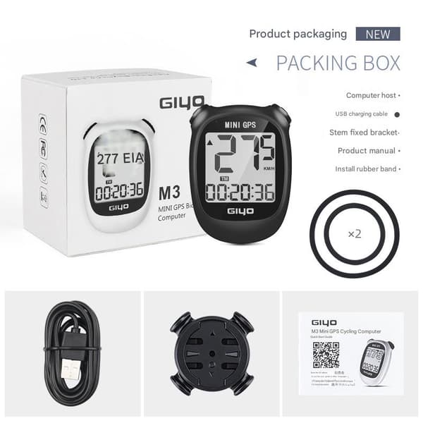 M3 Mini GPS Cykelcomputer IPX5 Vandtæt Smart Speedometer med 1,7 Tommer Display (sort)