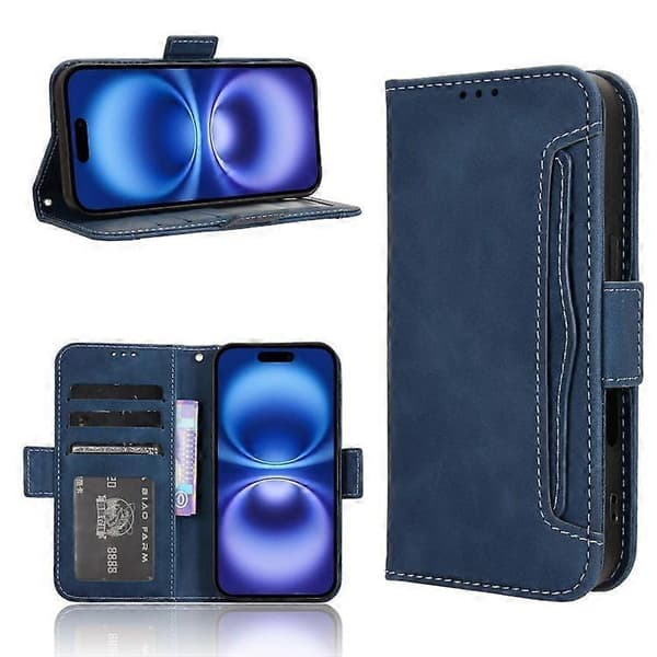 Kortlommer Læder Telefoncover - Blå* til iPhone 16