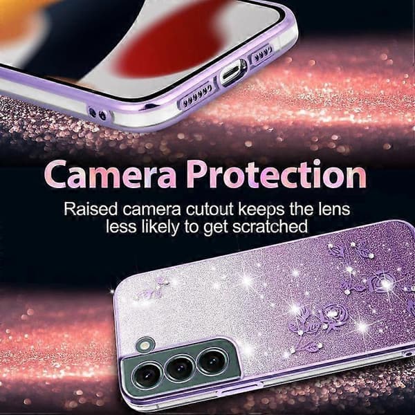 Til Samsung Galaxy S22 5G Gradient Glitter Blomst All-inclusive Telefoncover