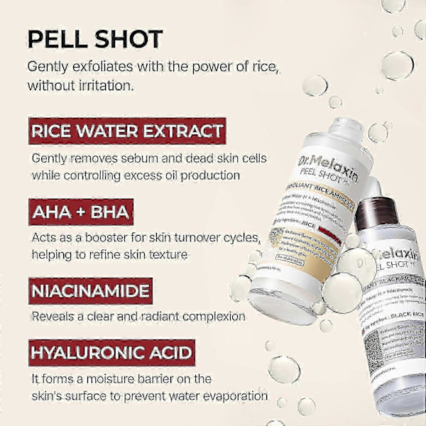2 stk. Dr.Melaxin PEEL SHOT GLOW EXFOLIANT RICE AMPOULE (HVID RIS/SORT RIS) (kun 1 sort ris)