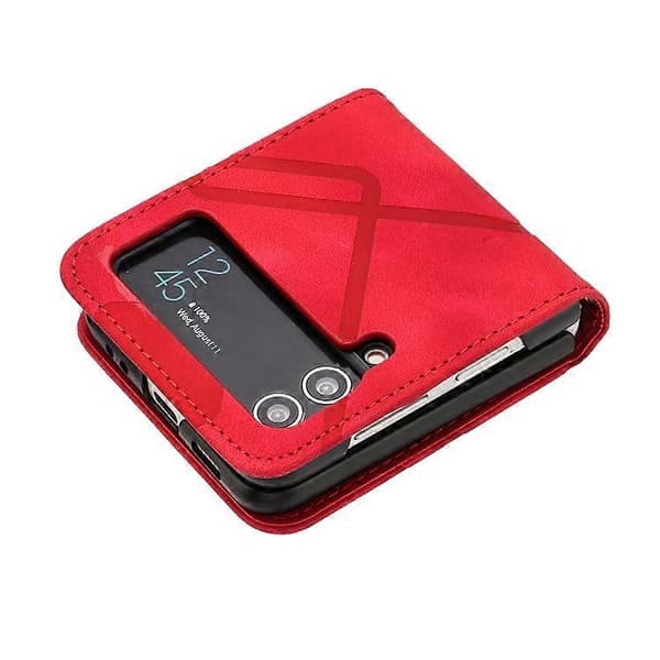 Til Samsung Galaxy Z Flip4 Line Pattern Skin Feel Leather Phone Case