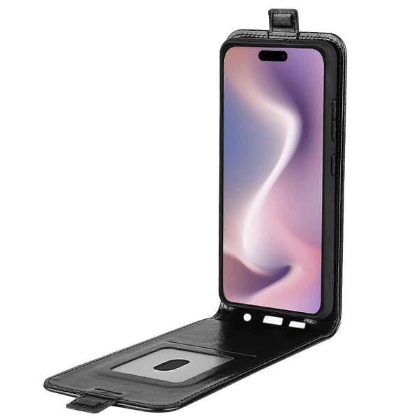 Til Apple iPhone 16 Pro Flip Mobiltelefon Taske Cover Etui Beskyttelse Sort