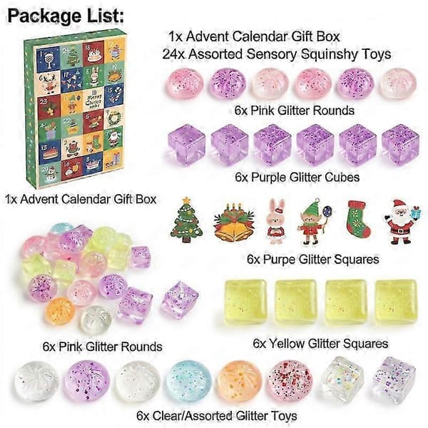 24 stk. jule-nedtellingskalender, glitrende squishy fidget-leker, assorterte mini-julepynt, overraskelses-blindboks-gave til gutter og jenter_yzad
