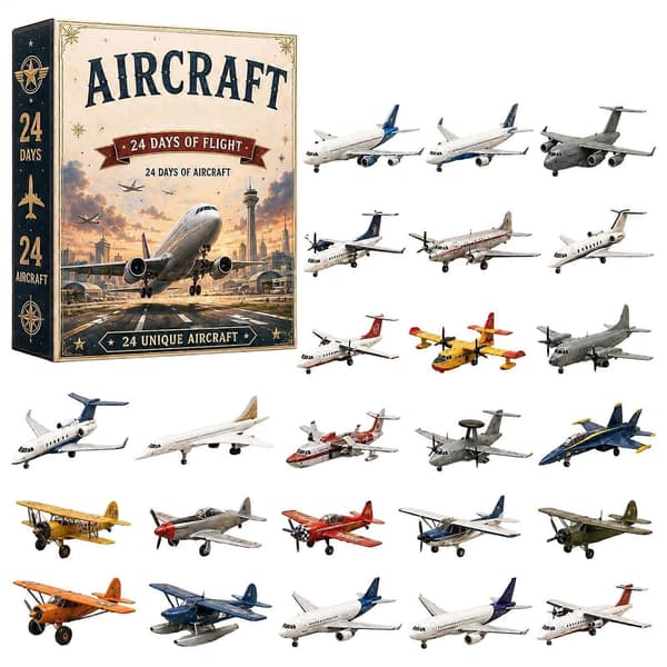 Jule 2D Akryl Fly Julekalender 24 stk. Mini Kampfly 2026 Jule-nedtælling Julegaver til drenge