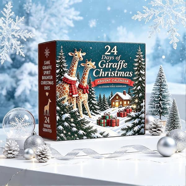 24-dagers sjiraff-julekalender, 2D akryl jule-sjiraff-figurkalender, samleobjekter med dyrepynt