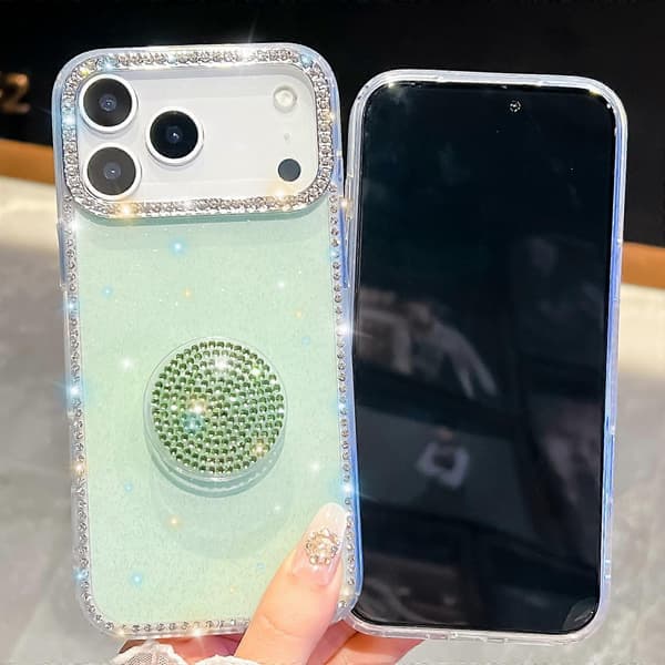 Timanttinen kimalteleva pyöreä pidike puhelinkotelo iPhone 17 Pro Maxille