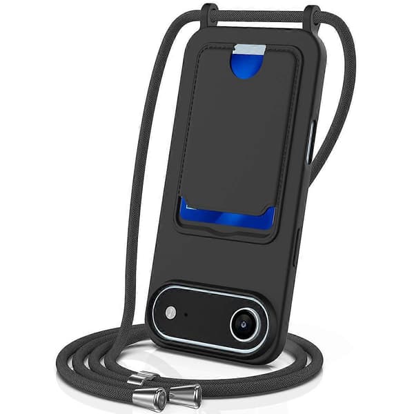 Compatible For iPhone 17 Air Case Liquid Silicone Card Holder Back Phone Cover With Lanyard