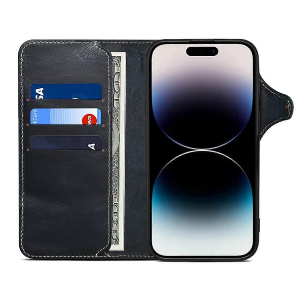 Oljevoks ekte skinnveske til iPhone 16