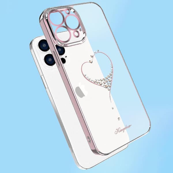 Plating Crystal Love Heart-deksel til iPhone 13 Pro Max / 13 Pro / 13, støtsikker helkroppsbeskyttelse med håndleddsrem