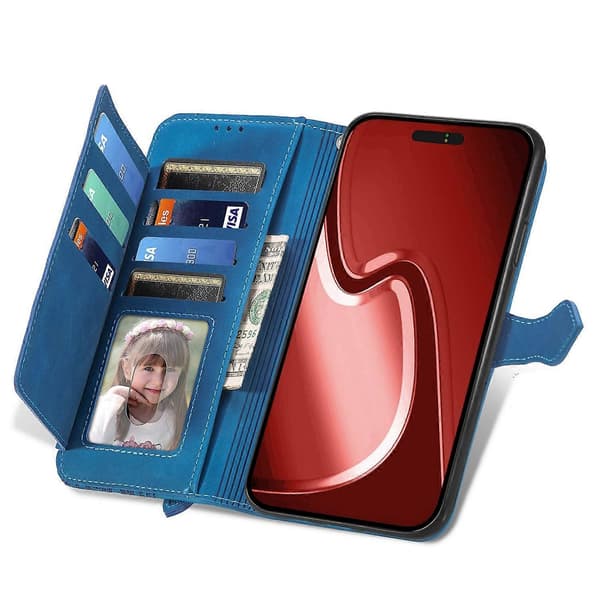 Preget blomstret skinnveske til iPhone 16