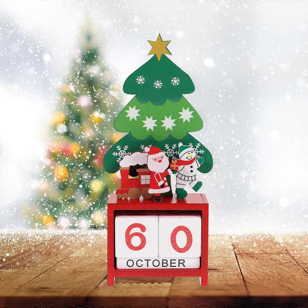 Juleblokkalender i træ evighedskalender til dekoration 2 stk.
