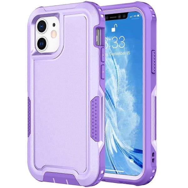 För iPhone 12 3 i 1 PC + TPU Stötsäkert Mobilskal (Lila)