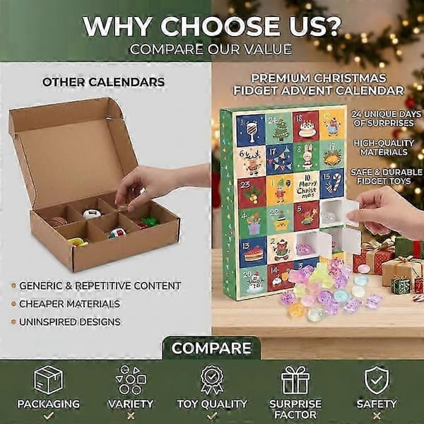 24 stk. jule-nedtellingskalender, glitrende squishy fidget-leker, assorterte mini-julepynt, overraskelses-blindboks-gave til gutter og jenter