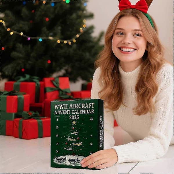 WWII Fly Adventkalender 2025, 24 mini akryl-jagerfly-pynt, jule-nedtælling, træpynt til luftfartsentusiaster