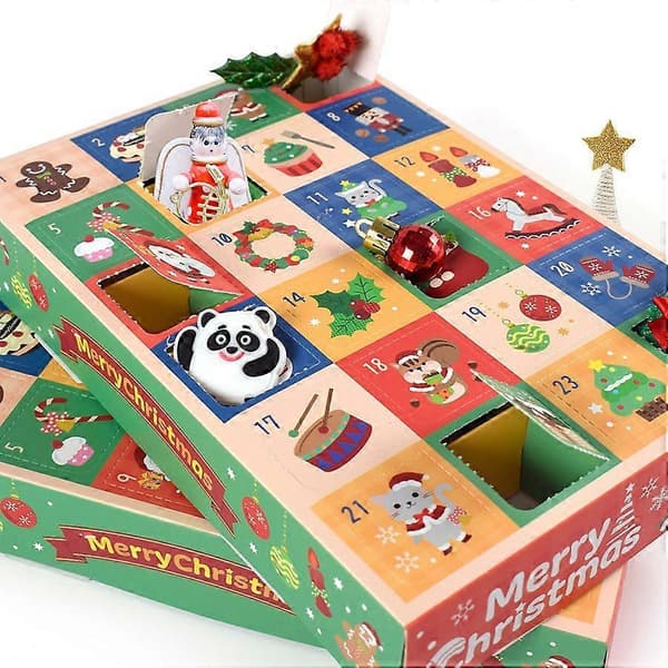 24-dagers julekalender, glitrende squishy fidget-leker, assorterte mini-julepynt, overraskelsesboks for gutter og jenter