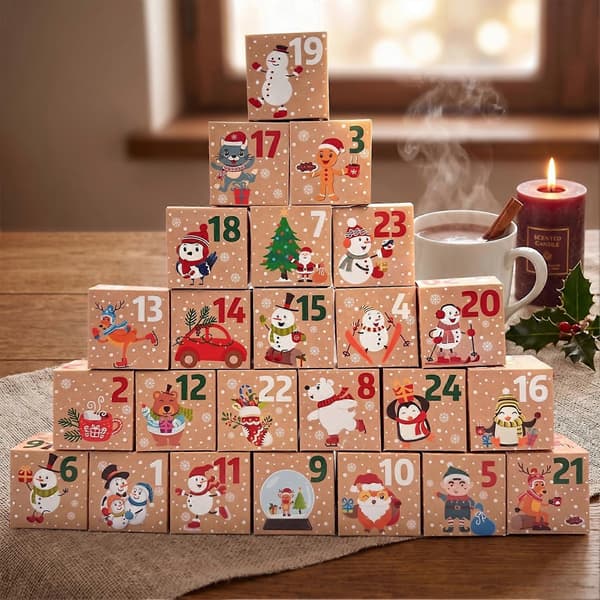 24 stk. DIY julekalender-esker - Tomme pappesker for nedtelling