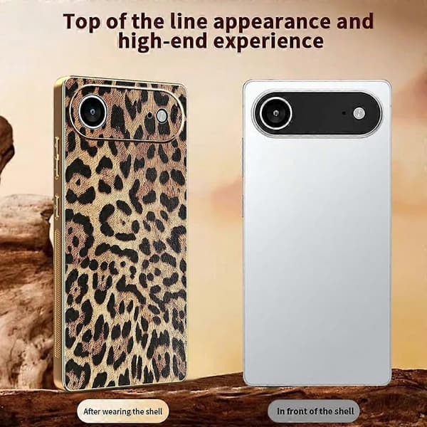 Till iPhone 17 Air Fodral Leopardmönster PU-läderbelagd PC TPU Galvaniserad Telefonfodral