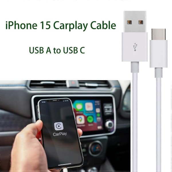 iPhone 15 16 CarPlay-datakabel, iPhone 15/16 biloplader datakabel USB A til USB C synkroniseringsdatakabel (til iPhone 15 16 Pro Max Plus) biladapter