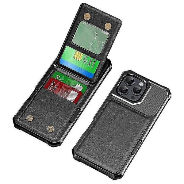 Til iPhone 16 Pro Cover Kortplads Støtteben Pu+tpu Telefoncover - Sort