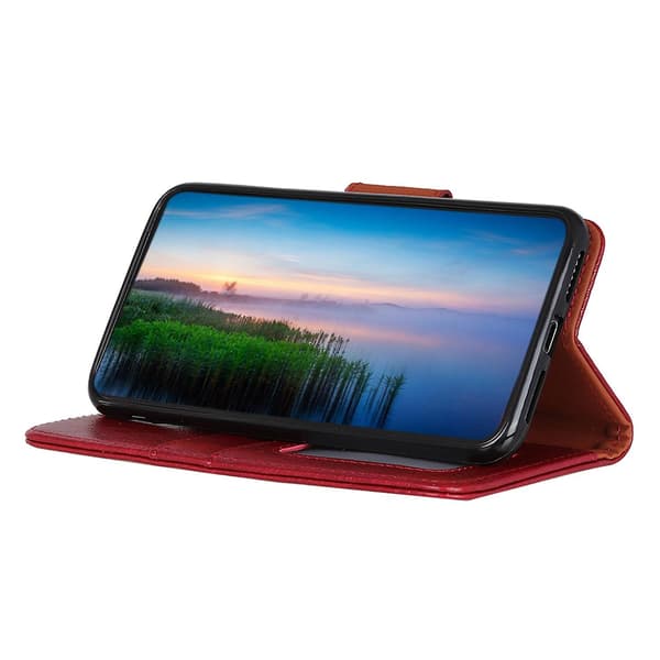 Til iPhone 16 Pro Max etui Nappa tekstur splitlædercover med pungstativ - rød