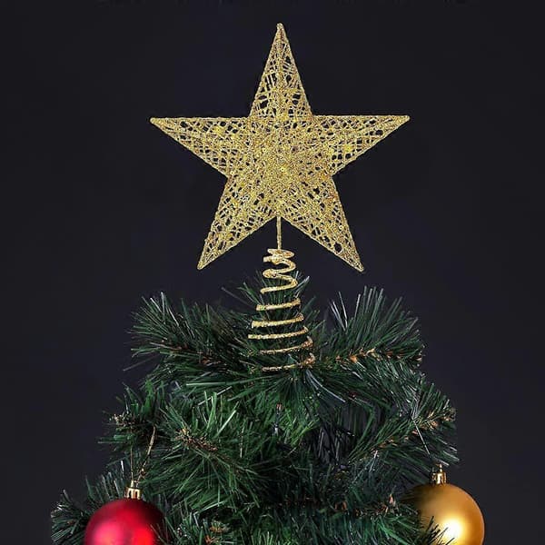 Juletræstoppe, glitrende guldstjerne til juletræspynt.