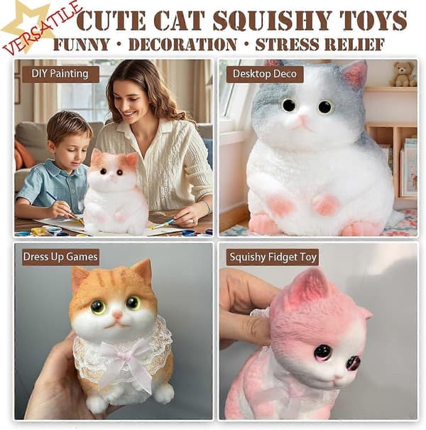 Stor Taba-kat, håndlavede store katte Taba Squishy-legetøj, stresslindring, sjove, søde bløde katte Squishy stresslegetøj gaver