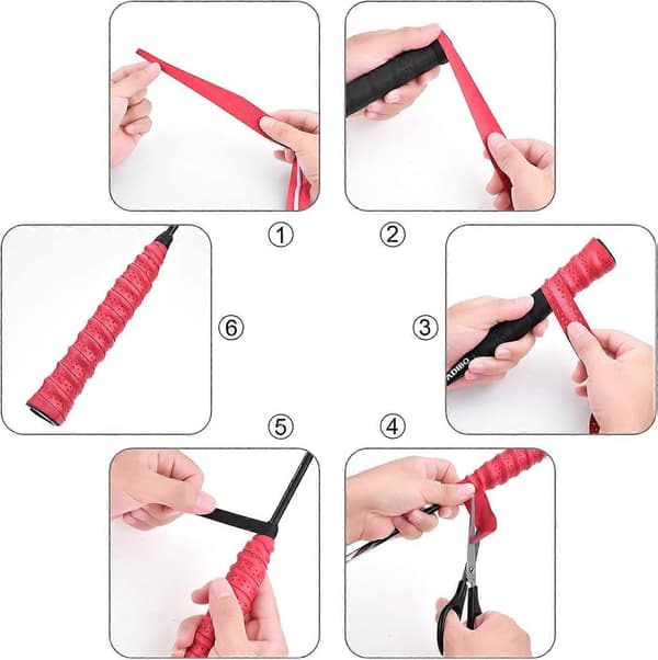 5 stk. overgreb til tennisketcher med skridsikkert og absorberende greb, griptape til tennisketcher