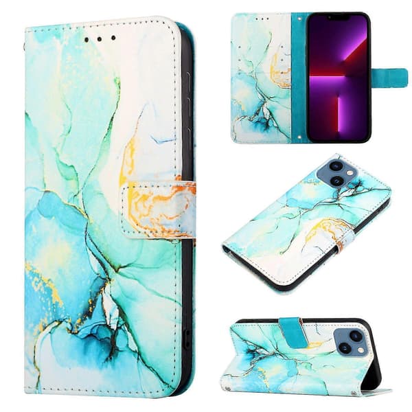 Kompatibel med iPhone 13 Cover Pung Marmor Læder Etui