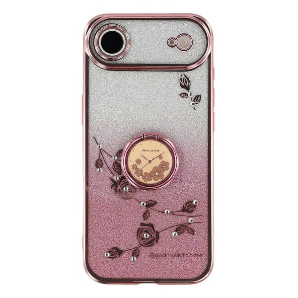KADEM til iPhone 17 Air-deksel med ringstativ TPU-blomstertelefondeksel Gradient Glitter - Rosegull
