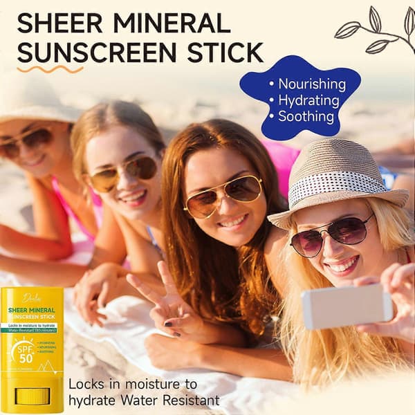 SPF50+ Pure Mineral UV Blocking Sunscreen Stick, with Added Vitamin E, Quick-Drying, Non-Sticky, Pocket-Sized for Daily Sun Protection