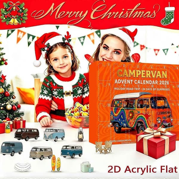 Julecampingbuss 24-dagers julekalender akrylhengende pynt