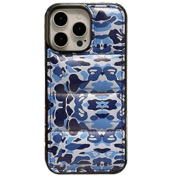 Til iPhone 16 Pro Max Cover Camo Puffer Jacket Læder TPU Bagside Cover Faldsikring - Brun