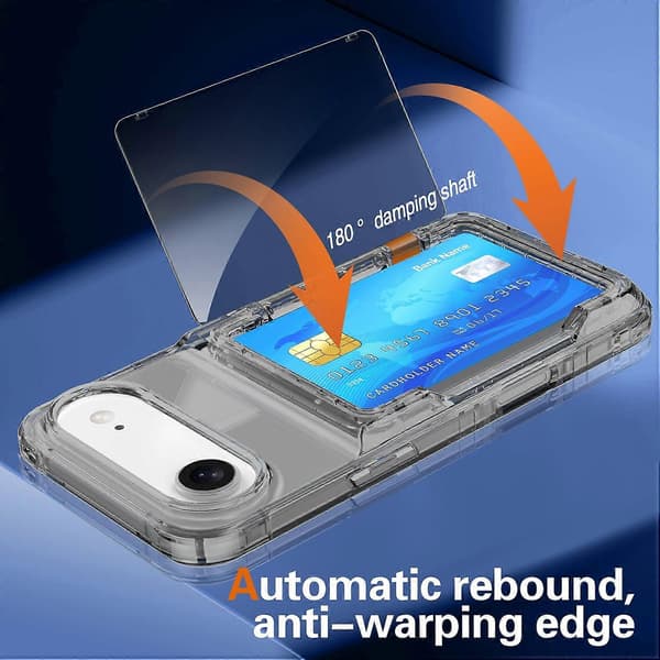 iPhone 17 Air läpinäkyvä kotelo PC+TPU puhelinkotelo korttipidike jalusta