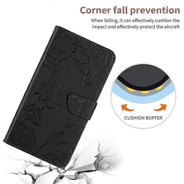 Kompatibel for iPhone 17 Air Case sommerfuglblomst preget lærtelefondeksel med stropp